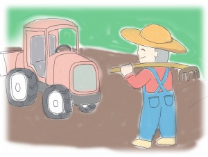 農夫とトラクター